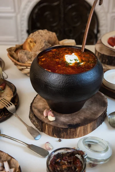 Russian borsch at pot — Stock Image Russian borsch at pot Royalty Free Stock Photos