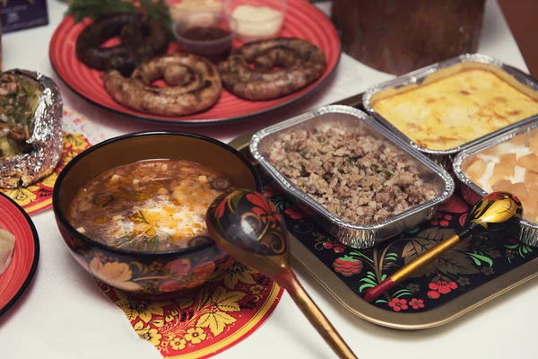 Russian table with food — Stock Photo, Image