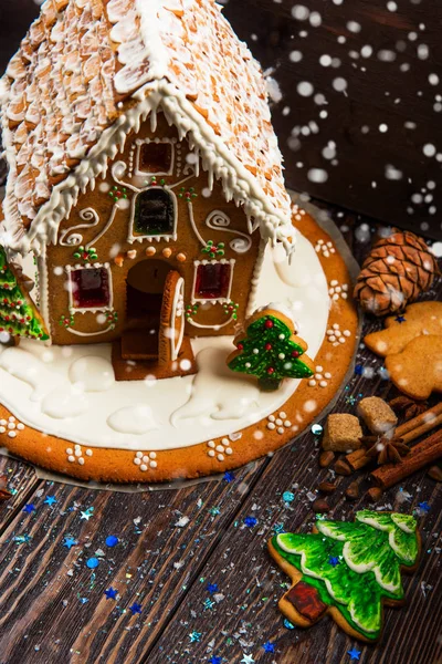 Gingerbread house with lights — Stock Photo, Image