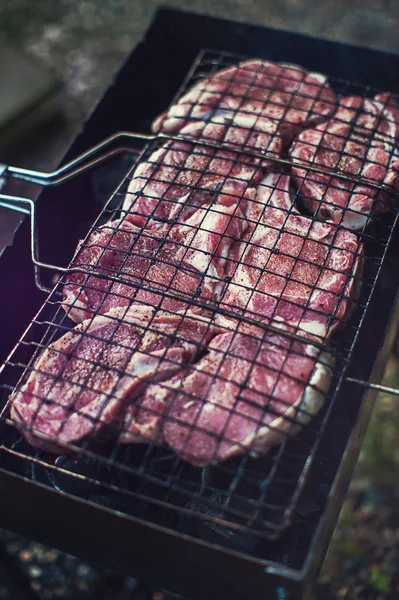 Grilling fresh entrecote pork — Stock Photo, Image