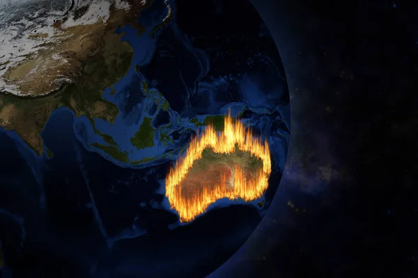 Uitzicht op Australië vanuit de ruimte met verschrikkelijk vuur — Stockfoto