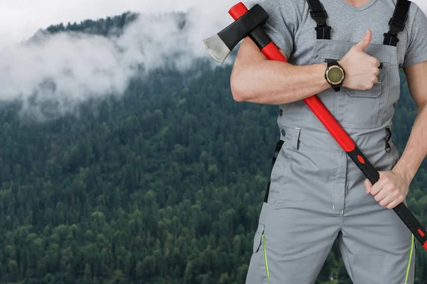 Lumberjack in the woods with an ax — Stock Photo, Image