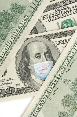 Tıbbi maskeli 100 dolarlık banknot..