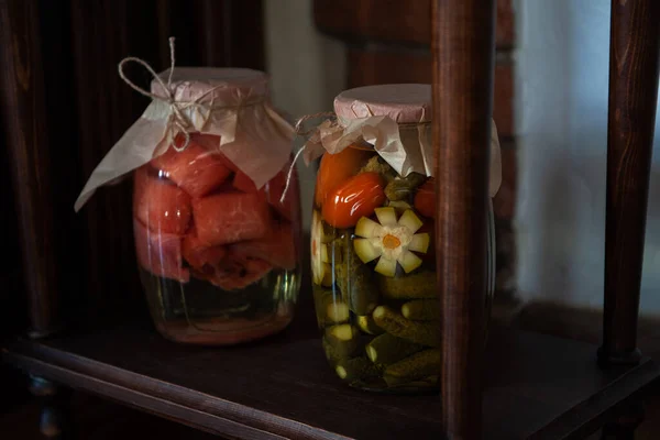 Pickled vegetables in jars — Stock Photo, Image