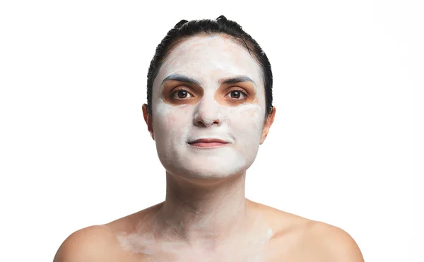 Headshot of woman with cream — Stock Photo, Image