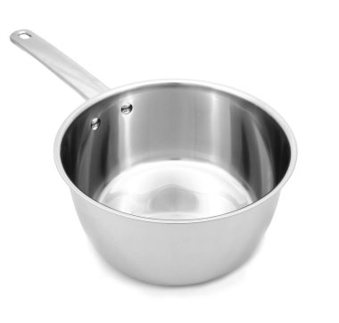 Beyaz izole saplı çelik tava