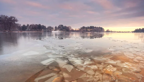 Kış donmuş gölün panorama