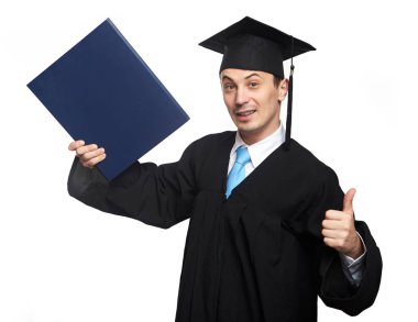 Diploma ile mutlu öğrenci adam