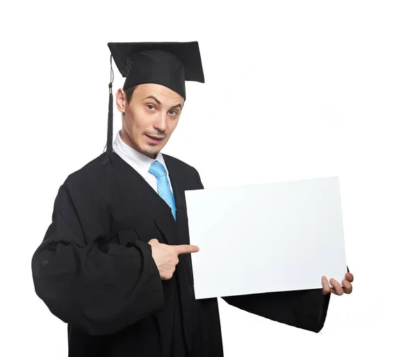 Absolvování student s bílou tabuli — Stock fotografie