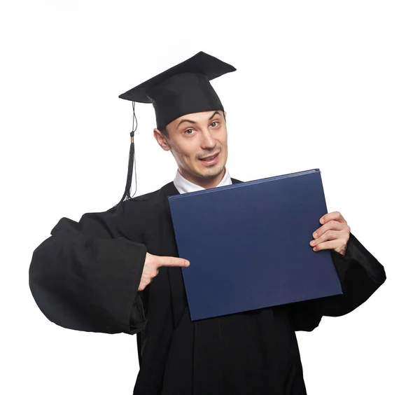 Student point on diploma Stock Image