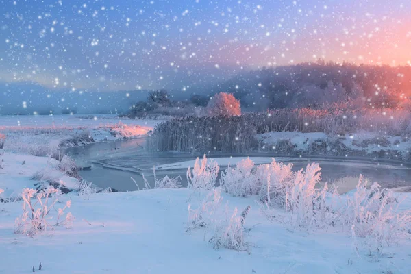 Copos de nieve blancos en el cielo de Navidad —  Fotos de Stock