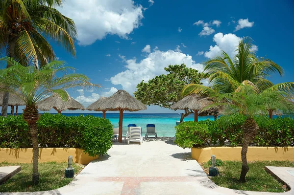 Tropische resort met helder blauw water — Stockfoto