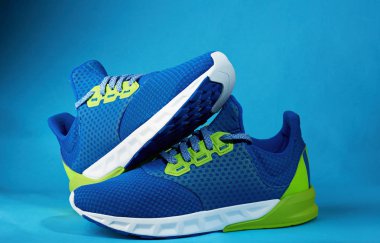 Bir çift mavi ayakkabı.