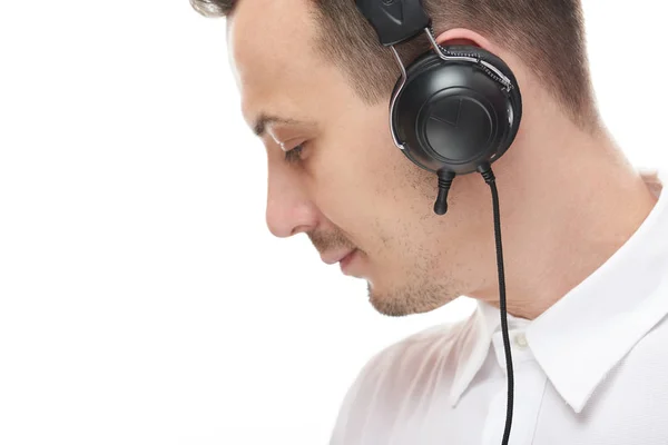 Side view man with headphones Stock Image