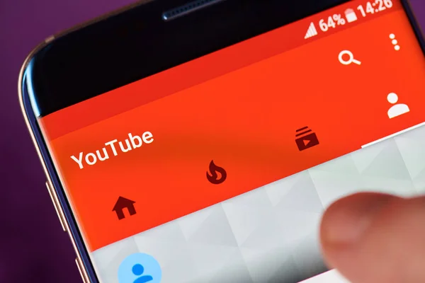 Menú de Youtube en smartphone — Foto de Stock