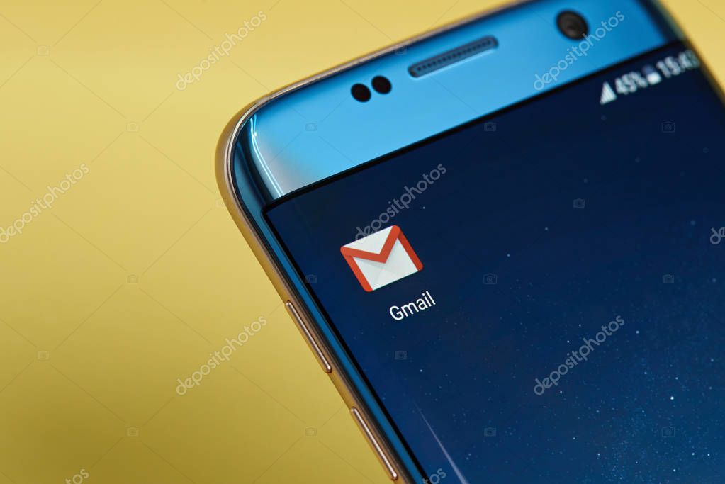New york, USA - June 23, 2017: Gmail application icon on smartphone screen close-up. Gmail app icon with copy space on screen
