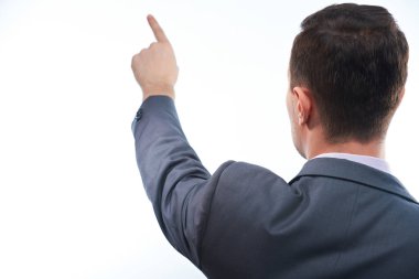 İş adamı işaret parmağı ile