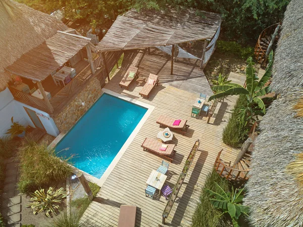 Clean swimming pool in eco lodge