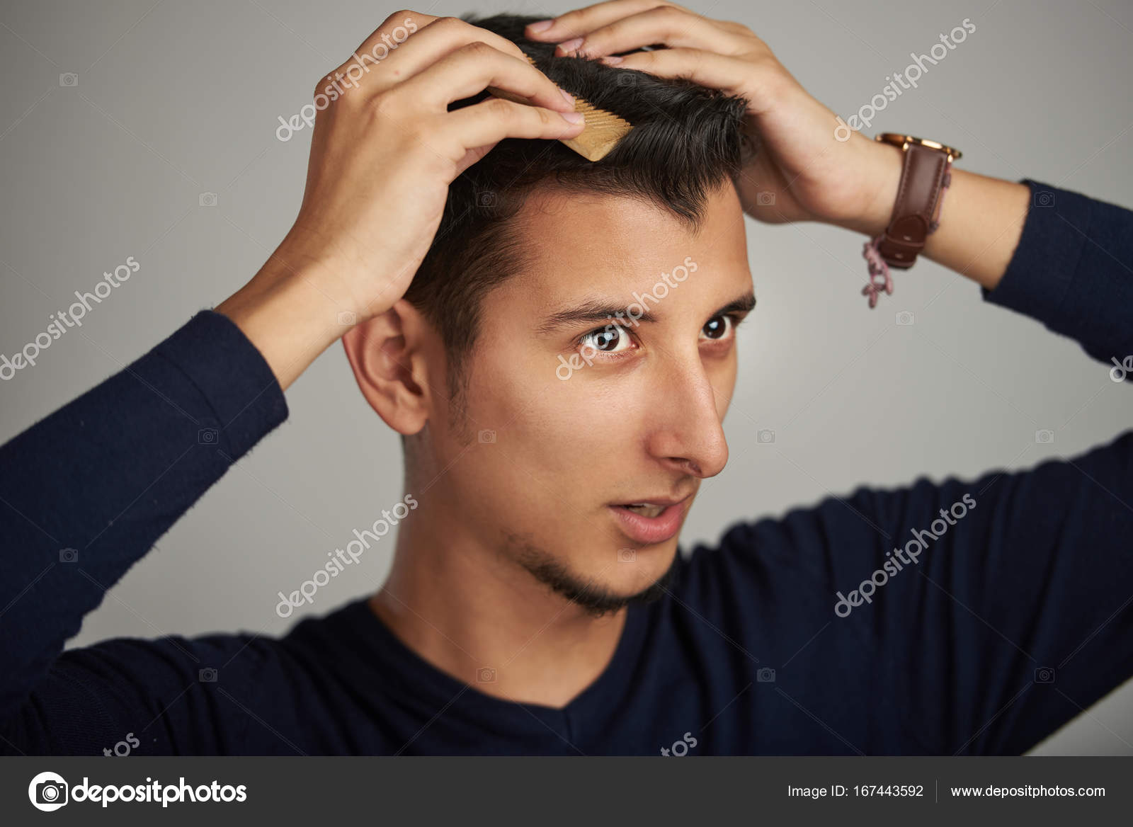 Hispanic Man Haircut Man Doing Modern Hairstyle Stock Photo