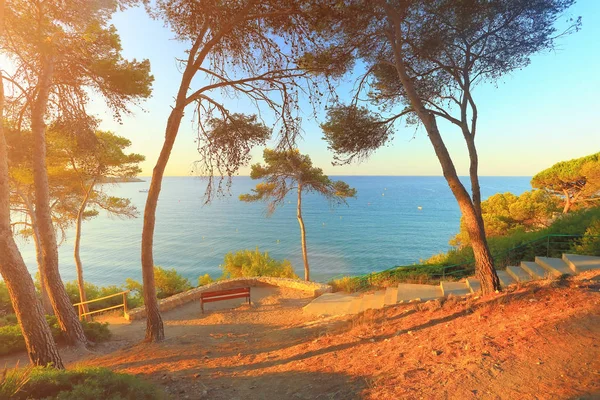 Zonnige ochtend op Spaanse costa dorada strand — Stockfoto