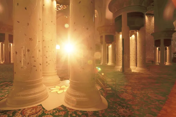 Centrall hall of Mosque in sunlight — Stock Photo, Image