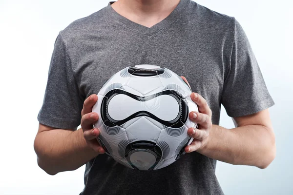 Sportsman with modern football ball — Stock Photo, Image