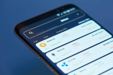 Cryptocurrency fiyat smartphone ekranında
