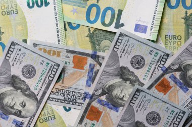 Avro ve dolar banknotları düz ve karışık soyut