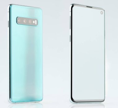 Yeşil modern akıllı telefonun izole edilmiş görüntüsü