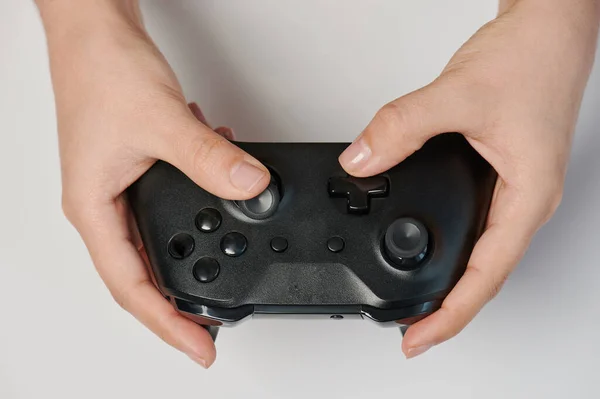 Black Game Controller Hand Close View Isolated — Stock Photo, Image
