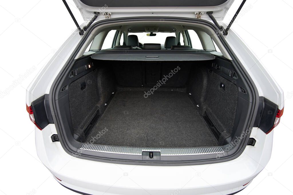 Big empty clean suv car trunk isolated on white background