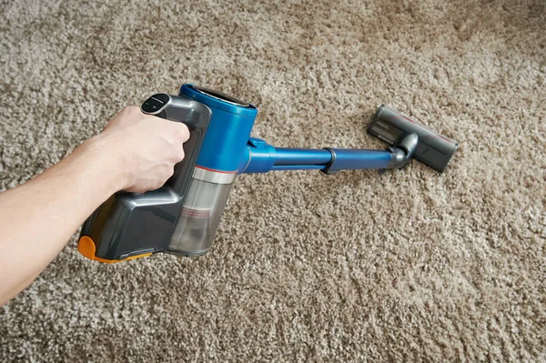 Cleaning Carpet Vacuum Cleaner Gray Background — Stock Photo, Image