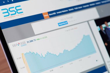 New York, ABD - 17 Nisan 2020: Bombay Menkul Kıymetler Borsası 'nı bilgisayar ekranında kapatmak