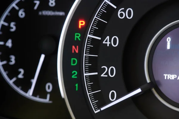 Macro Van Moderne Auto Dashboard Met Snelheidsmeter Indicator — Stockfoto