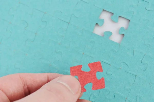 Fehlender Teil Des Puzzlespiels Makro Nahaufnahme — Stockfoto