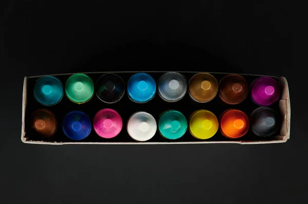 Lápices Colores Caja Por Encima Vista Superior Aislado —  Fotos de Stock