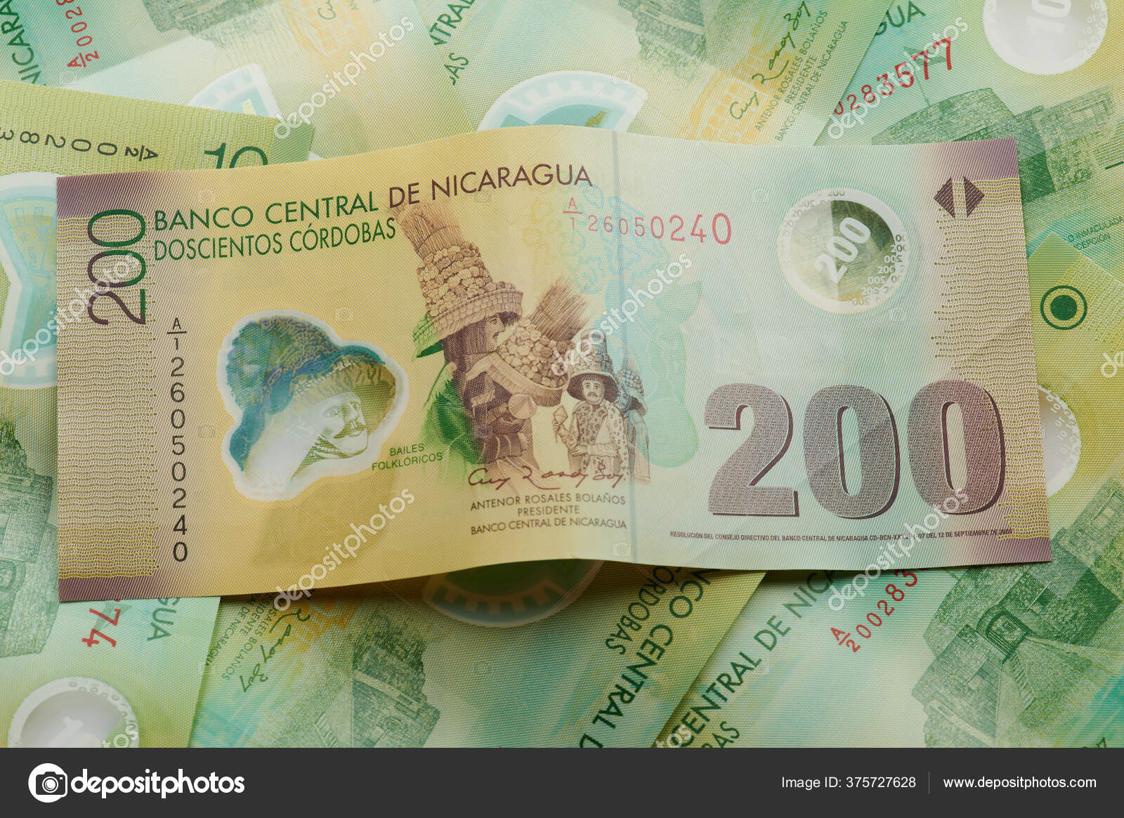 Tema Billetes Nicaragua Billete Papel 200 Cordobas fotografía de stock