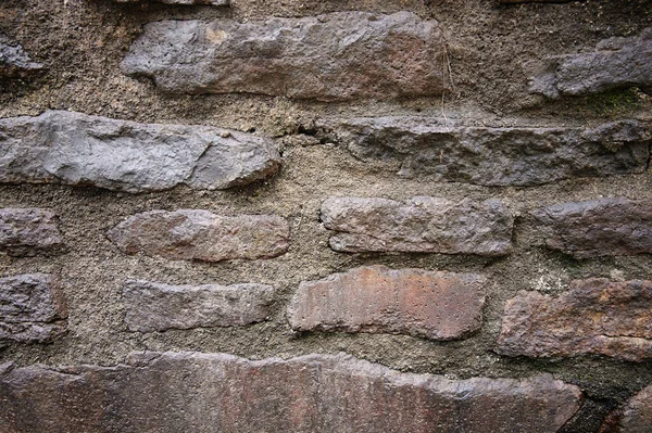 Närbild Stenmur Med Cement Stenmurens Struktur — Stockfoto
