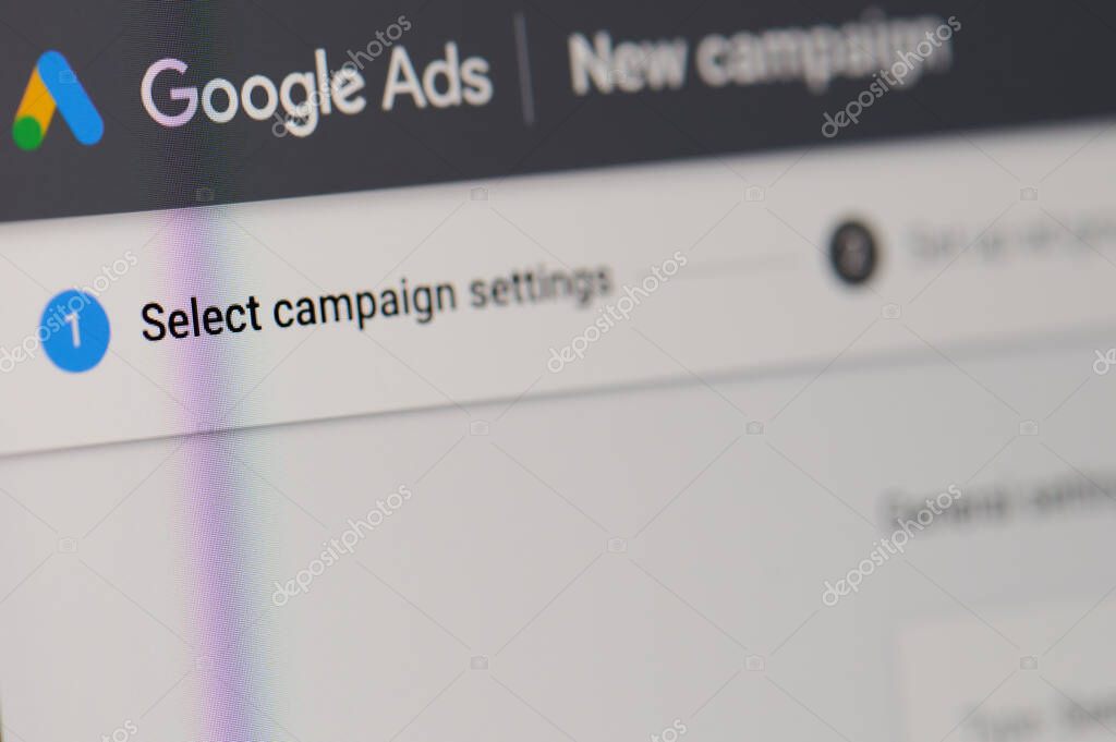 New-York , USA - May 22 , 2020:Creating google ad campaign main page close up view on laptop screen