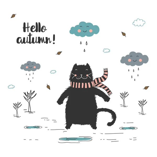 Doodle schwarze Katze — Stockvektor