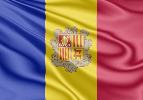 Bandeira de Andorra a tremer ao vento — Fotografia de Stock