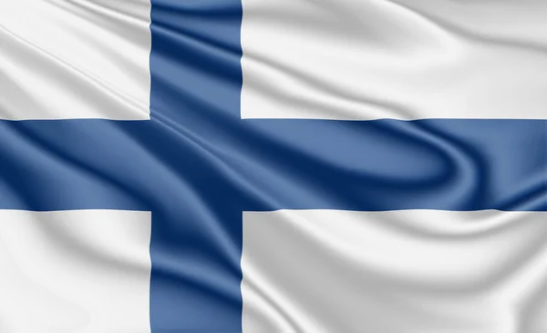Finlands flagga svävar i vinden — Stockfoto