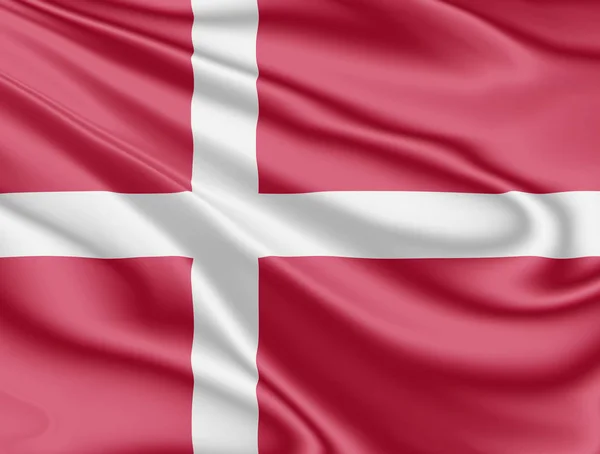 Danmarks flagga fladdrar i vinden i 3D-illustration — Stockfoto