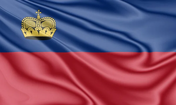 Vlajka Lichtenštejnska vlající ve větru na 3D ilustraci — Stock fotografie