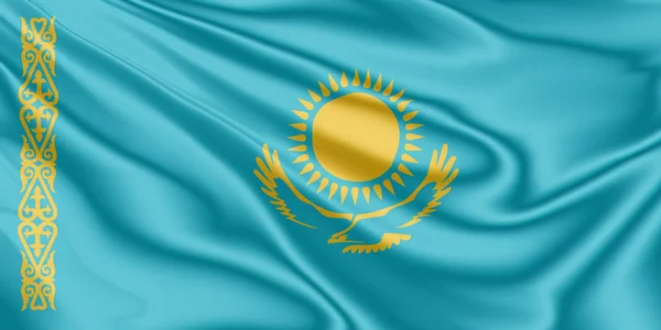 Flag of Kazakhstan fluttering in the wind in 3D illustration — 스톡 사진
