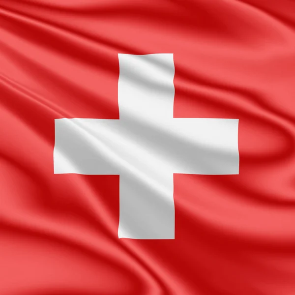 Флаг Швейцарии развевается на ветру в 3D иллюстрации — стоковое фото