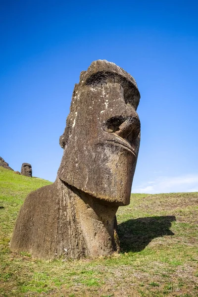 Moais αγάλματα στο ηφαίστειο Rano Raraku, Νήσος του Πάσχα — Φωτογραφία Αρχείου