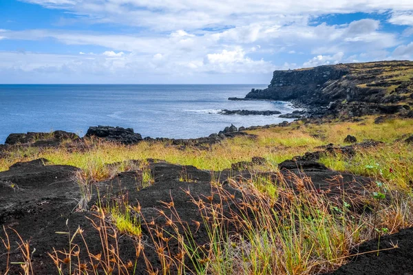 Easter island cliffs and pacific ocean landscape — Stock Photo, Image