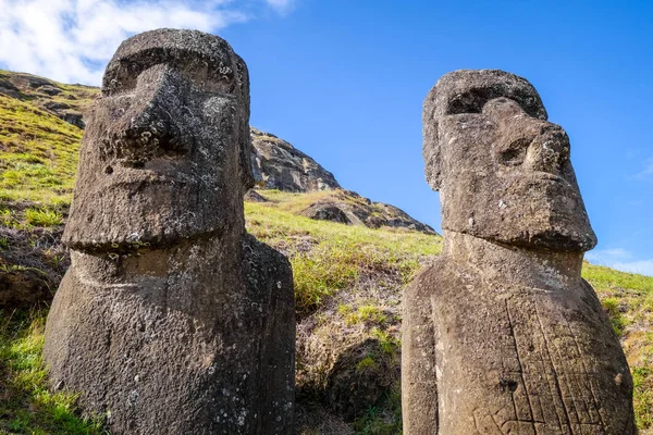 Moais статуї на Rano Raraku вулкан острова Пасхи — стокове фото