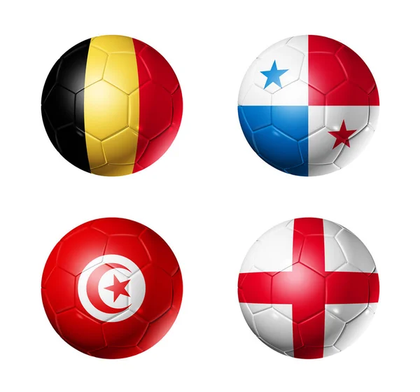 Russia football 2018 group G flags on soccer balls — Stock Photo, Image